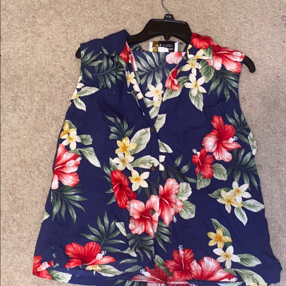 Sleeveless floral Hawaiian shirt women’s Blue